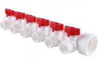 Коллектор полипропиленовый 32 с краном на 6 выходом (цвет ручек красный)