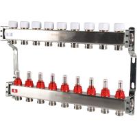 Коллектор Rommer 1"x3/4" на 9 контуров с расходомерами (нерж. сталь) RMS-1200-000009