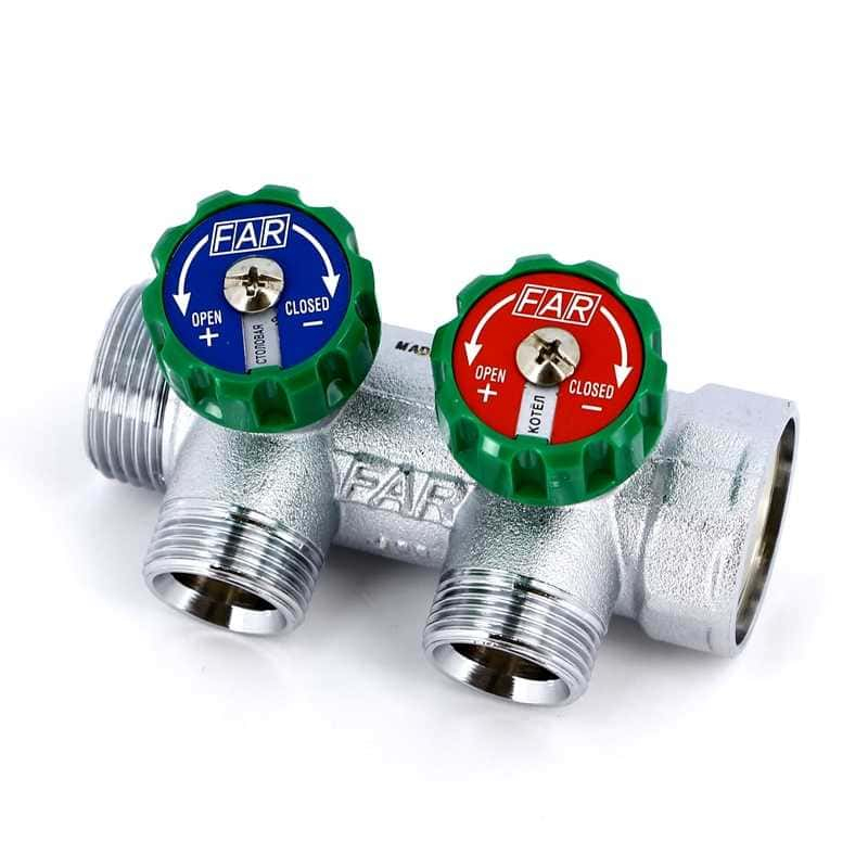 Коллектор FAR 1″x3/4″ на 2 выхода «евроконус» (ВР-НР) FK 3821 134