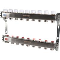 Коллектор Rommer 1"x3/4" на 9 контуров с запорными клапанами (нерж. сталь) RMS-3200-000009