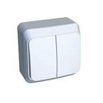 Выключатель двухклавишный, белый, открытой проводки с/з