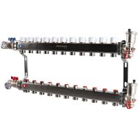 Коллектор Rommer 1"x3/4" на 11 контуров с запорными клапанами в сборе (нерж. сталь) RMS-3210-000011