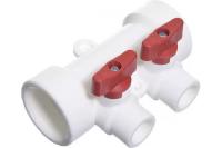 Коллектор полипропиленовый 32 с краном на 2 выходом (цвет ручек красный)