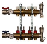 Коллектор Stout 1"x3/4" 4 контура с расходомерами в сборе из латуни SMB-0473-000004