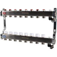 Коллектор Rommer 1"x3/4" на 8 контуров с запорными клапанами (нерж. сталь) RMS-3201-000008