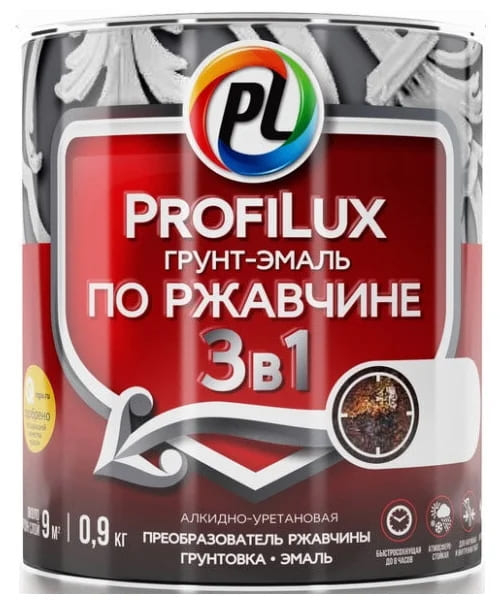 Profilux Эмаль на ржавчину 3 в 1 глянцевая белая 0.9 л.