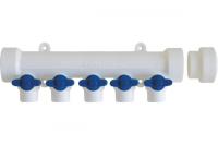 Коллектор полипропиленовый 32 с краном на 5 выходом (цвет ручек синий)