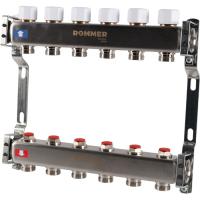 Коллектор Rommer 1"x3/4" на 6 контуров с запорными клапанами (нерж. сталь) RMS-3200-000006