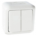Двухклавишный влагозащищенный выключатель IP44, 10 А, белый, Quteo