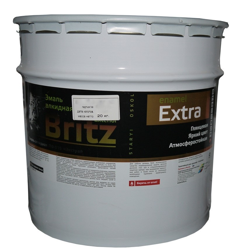 Эмаль ПФ-115 Алкидная Britz Прима черный 20кг