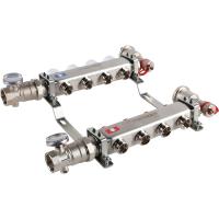 Коллектор Rommer 1"x3/4" на 4 контура с запорными клапанами в сборе (нерж. сталь) RMS-3210-000004