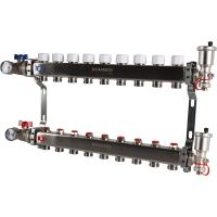 Коллектор Rommer 1"x3/4" на 9 контуров с запорными клапанами в сборе (нерж. сталь) RMS-3210-000009