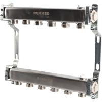 Коллектор Rommer 1"x3/4" на 6 контуров для радиаторной разводки (нерж. сталь) RMS-4401-000006