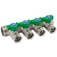 Коллектор модульный Elsen EMW04 1"х3/4" «евроконус», 3 контура, латунь, с шаровыми кранами