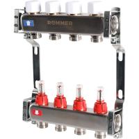 Коллектор Rommer 1"x3/4" на 4 контура с расходомерами (нерж. сталь) RMS-1200-000004