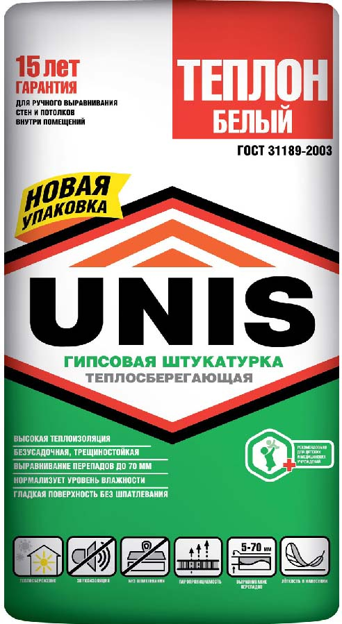 Штукатурка гипсовая Юнис Теплон 30кг белый
