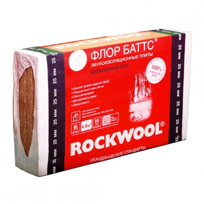 Утеплитель Rockwool Флор баттс 1000х600х25мм (4,8м2) (0,12м3) плот.115кг/м3
