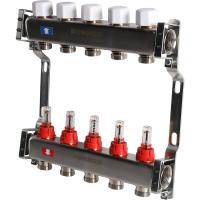 Коллектор Rommer 1"x3/4" на 5 контуров с расходомерами (нерж. сталь) RMS-1200-000005