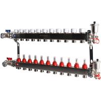 Коллектор Rommer 1"x3/4" на 11 контуров с расходомерами в сборе (нерж. сталь) RMS-1210-000011