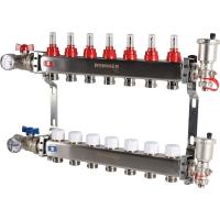 Коллектор Rommer 1"x3/4" на 7 контуров с расходомерами в сборе (нерж. сталь) RMS-1210-000007