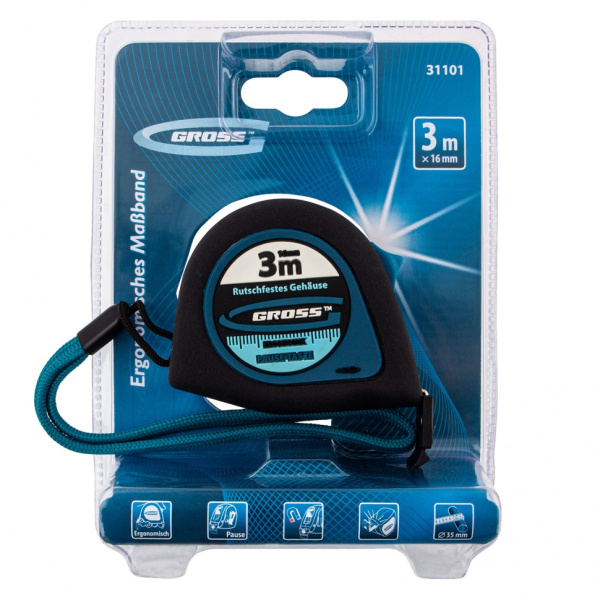 Рулетка 3м-16мм GROSS Ergonomisch