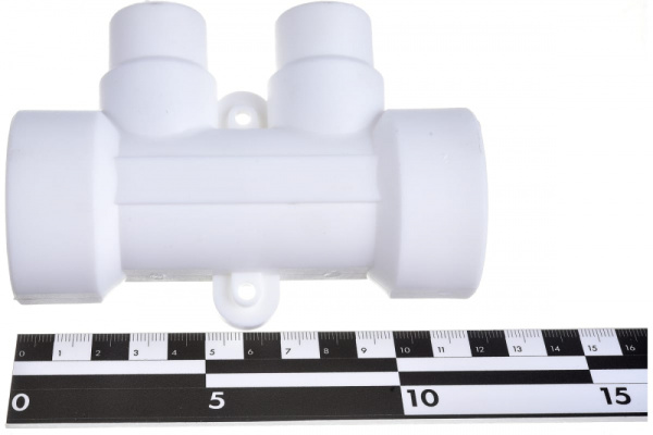 Коллектор полипропиленовый 32 с краном на 2 выходом (цвет ручек синий)