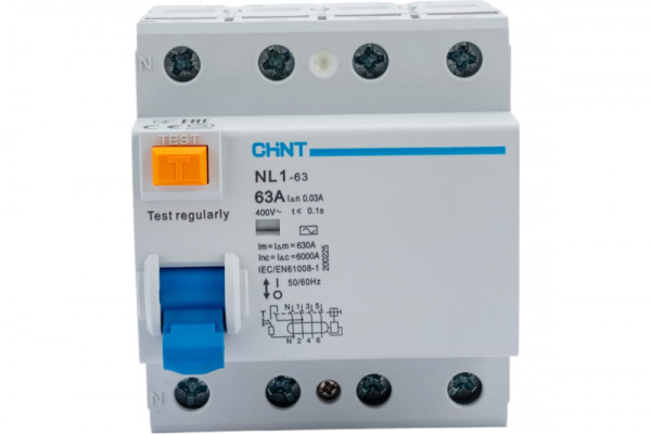 Выключатель авт. диф. тока (УЗО) NXL-63 CHINT 4п 63А 30мА тип AC 6кА