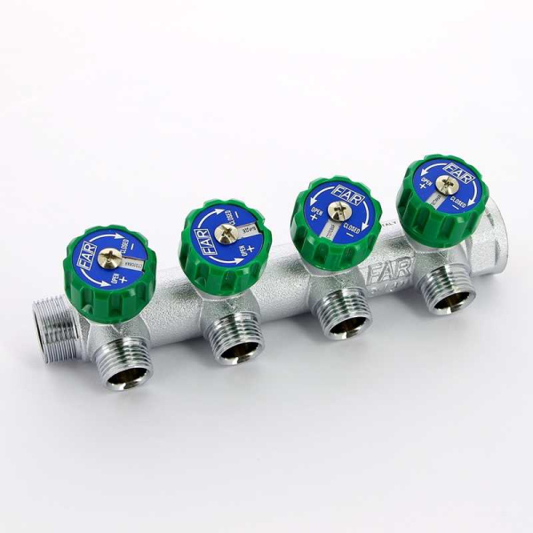 Коллектор FAR 3/4″x1/2″ на 4 выхода «евроконус» (ВР-НР) FK 3823 3412