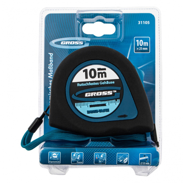Рулетка 10м-25мм GROSS Ergonomisch