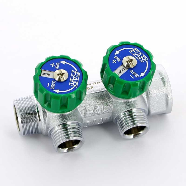 Коллектор FAR 3/4″x1/2″ на 2 выхода «евроконус» (ВР-НР) FK 3821 3412