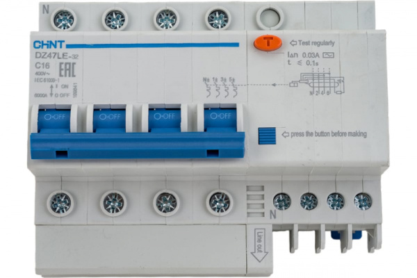 Выключатель авт. диф. тока DZ47LE-32 CHINT 4п С25А 30мА тип АС 6кА