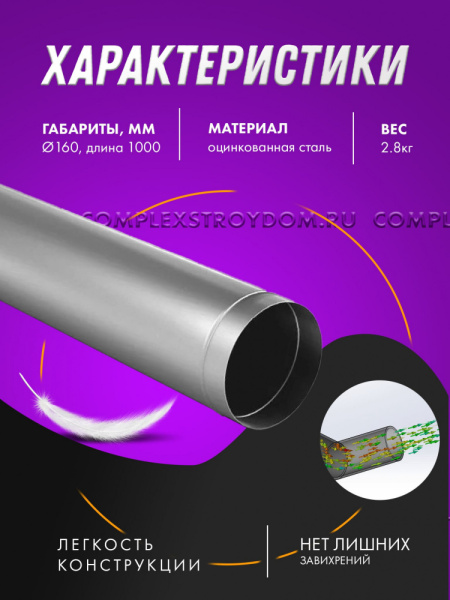 Воздуховод оцинкованный прямошовный круглый Ø 160мм /1м
