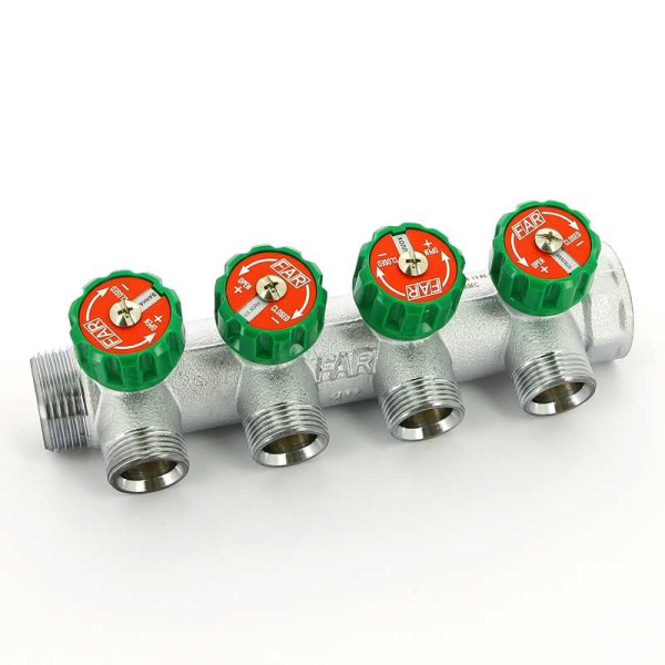 Коллектор FAR 1″x3/4″ на 4 выхода «евроконус» (ВР-НР) FK 3823 134