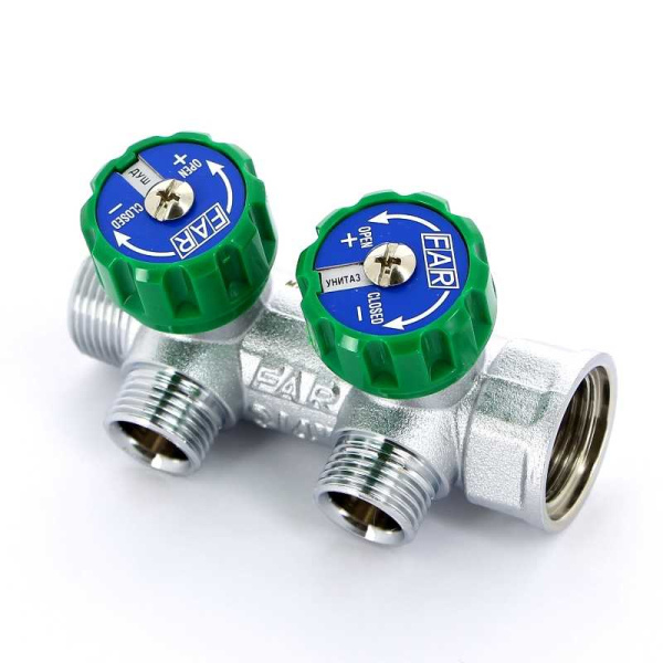 Коллектор FAR 3/4″x1/2″ на 2 выхода «евроконус» (ВР-НР) FK 3821 3412