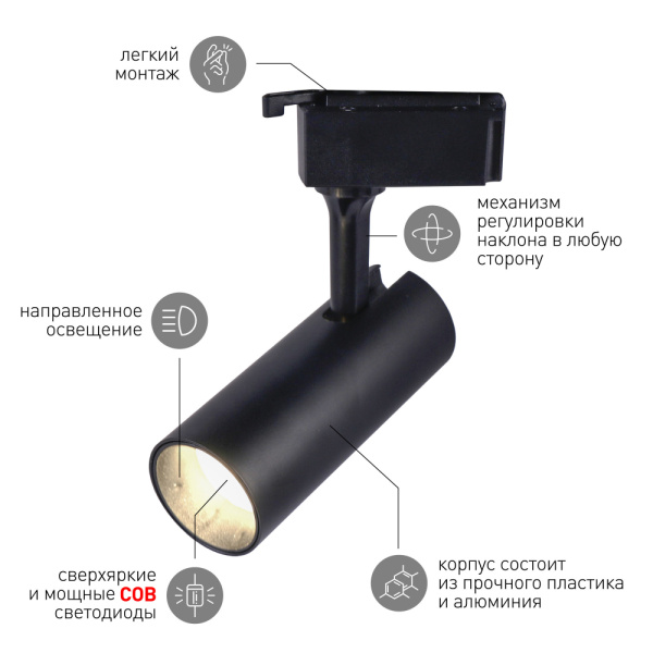 Трековый светильник СОВ 220V 300W 4000К черный