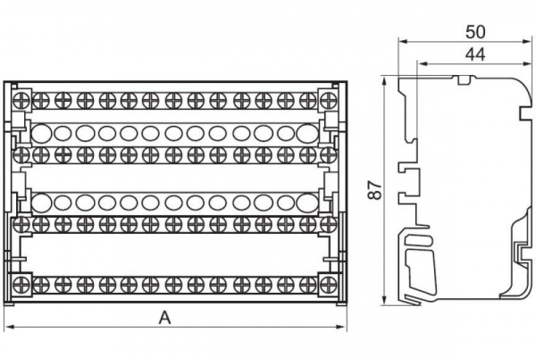 Шина на DIN-рейку в корпусе (кросс-модуль) ШНК 4х7 3L+PEN IEK
