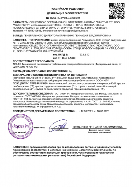 Панель звукоизоляционная Саундлайн-ПГП Супер, 1200х600х23 мм (0,72м2)