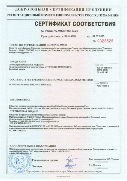 Akufloor-S20 (Акуфлор-S20) 1200х600х20 мм в упаковке: 10 шт. 7,2м²