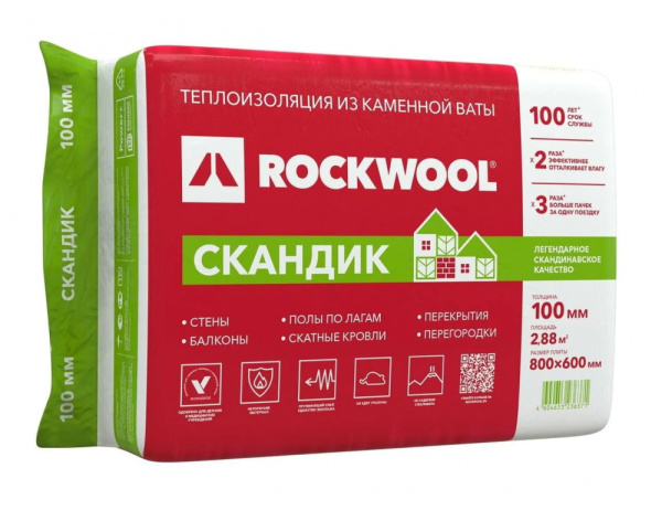 Утеплитель Rockwool Лайт Баттс Скандик 800х600х100мм (2,88м2)